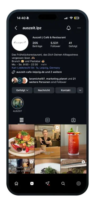 Instagram-Profil eines von Marketing Planet betreuten Kunden