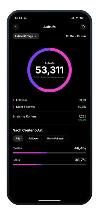 Instagram Insights: 53.311 Aufrufe in 30 Tagen