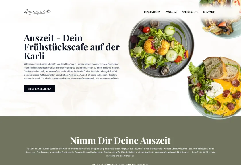 Website des Auszeit Café Leipzig, umgesetzt von Marketing Planet