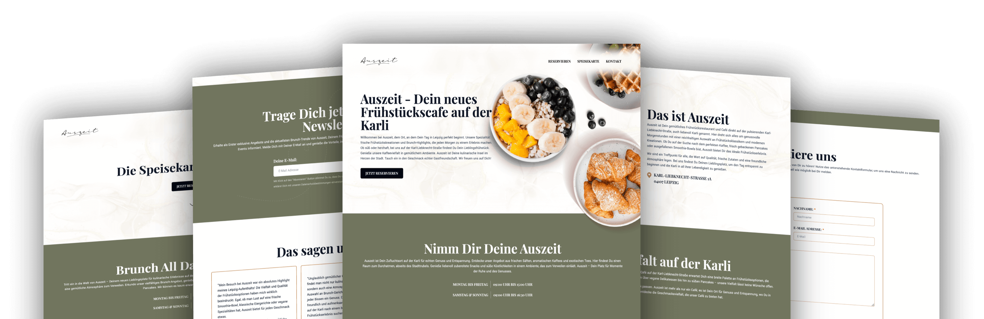 Auszeit Website Mockup der verschiedenen Seiten