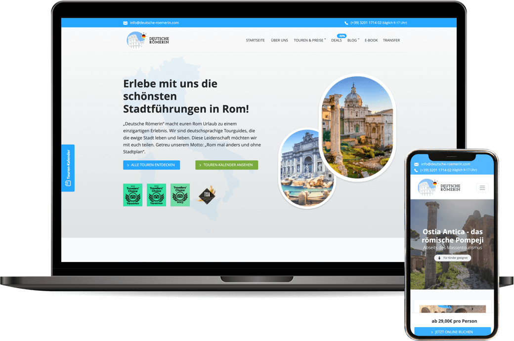 Webdesign Mockup Deutsche Römerin nach Website Relaunch und neuem Webdesign