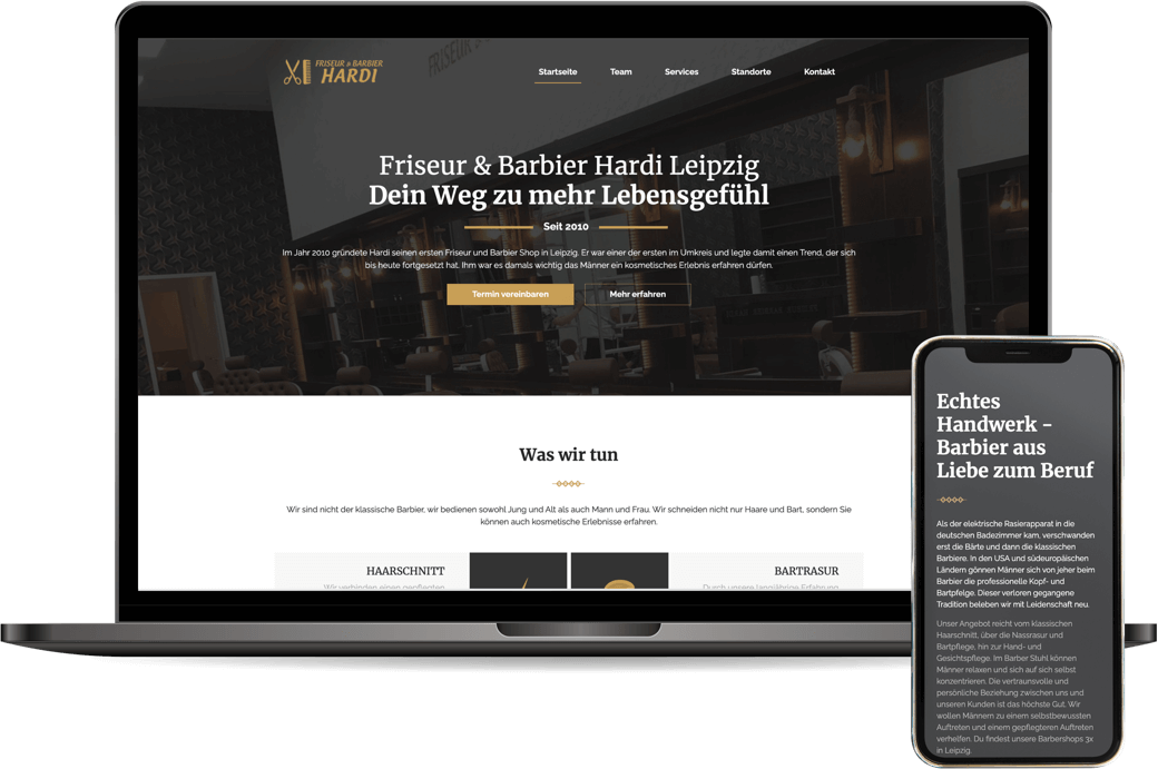 Friseur & Barbier Hardi mit individuellem Webdesign auf Basis des Frameworks Vue.js