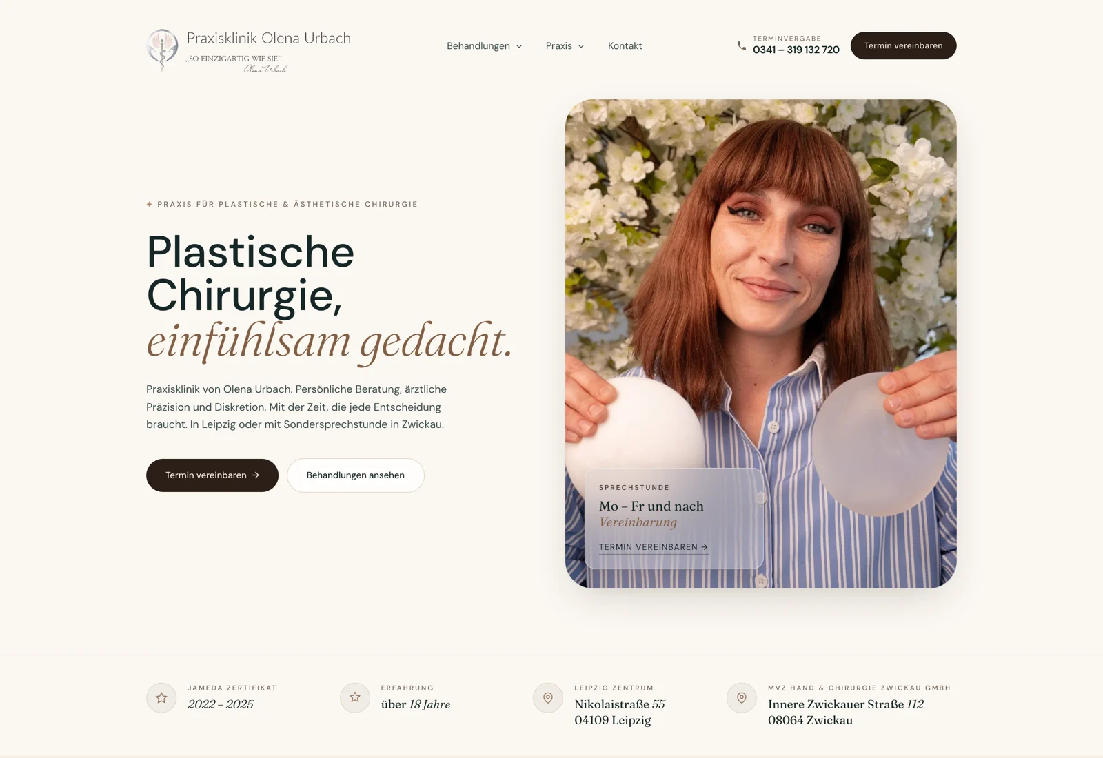 Website von Olena Urbach (Plastische Chirurgie, Leipzig), gebaut von Marketing Planet